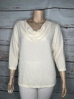 Coldwater Creek NWT Sz 3X Cream Geometric Textured Drape Travel Knit Blouse Top
